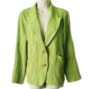 *50off3* NWOT Flair "Handmade" Notch Collar Soft Crinkle-Knit Cardigan M Green